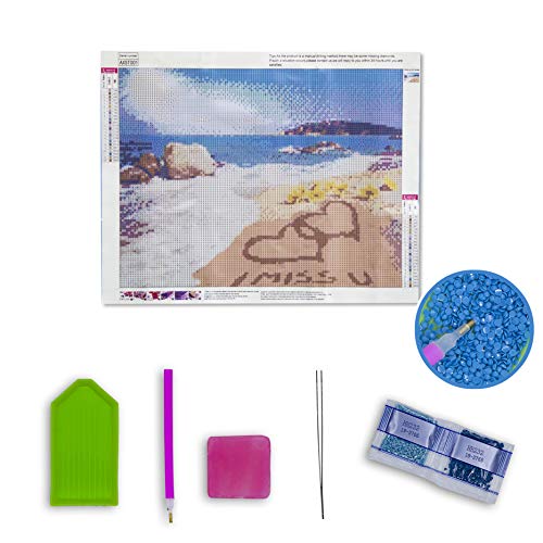 Beach Love Heart DIY Full Drill 5D Diamond Painting by Number Kits for Adult, Stitch Crystal Diamond Painting on Canvas,Embroidery Jewel Painting Gifts Home Wall Arts Crafts Décor 15.7x11.8 inch - Thumbnail 4