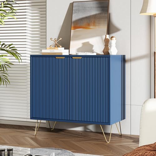 AONYAYBM - Aparador de sala de estar moderno, móveis de sala de estar aparador escandinavo, armário de cozinha de 2 portas, com pernas de metal, para entrada, quarto, sala de jantar, azul escuro (40 x