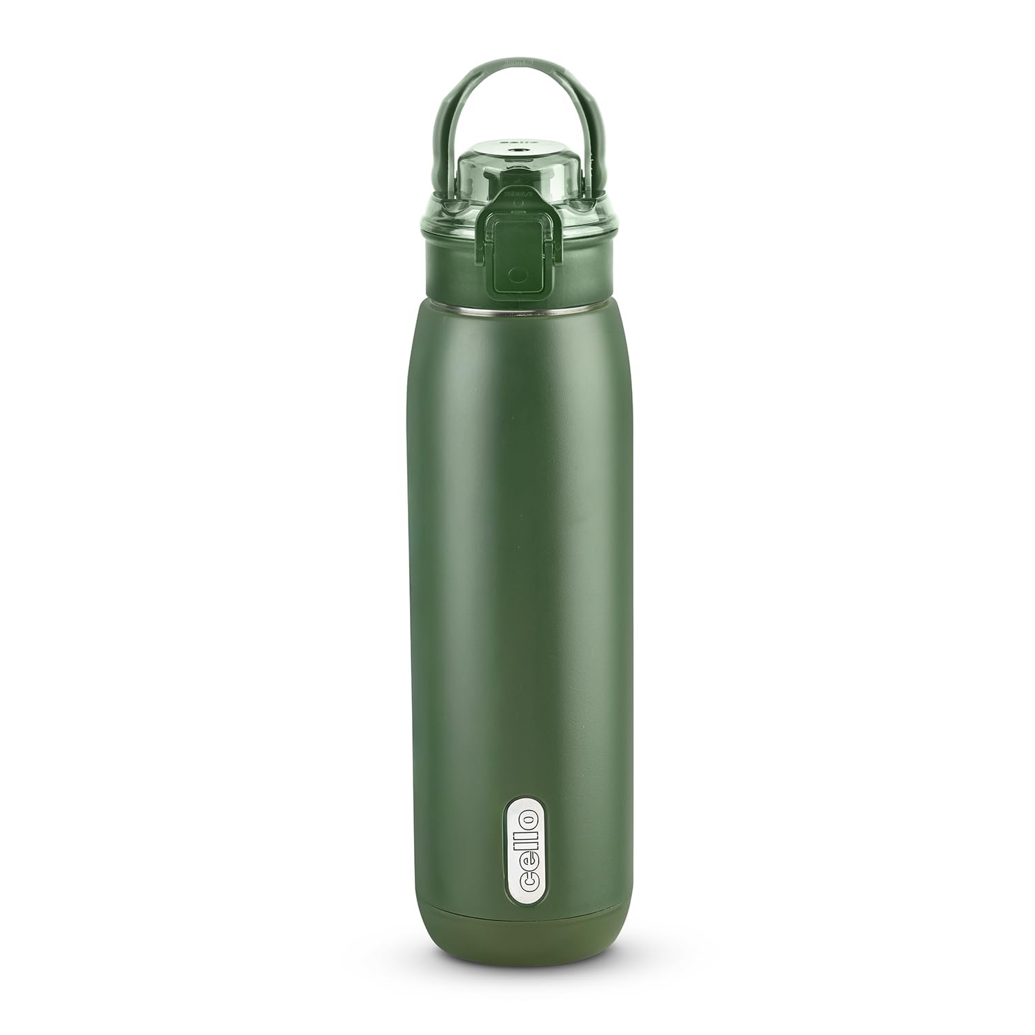 CELLO Puro Steel-X Flint 900 Insulated Water Bottle 650 ml, Military Green | Easy Press Open Flip Top, Easy to Carry with Handle Leak Proof Inner Steel Water Bottle for School Kids, Office Gym Travel-image-6