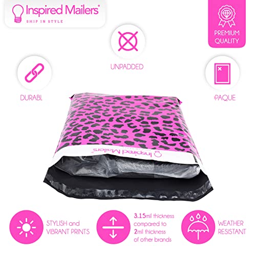 Image of Inspired Mailers - Poly Mailers 10x13 - Hot Pink Cheetah - Choose Between 6x9, 10x13 and 14.5x19 Sizes - 3.15mil Unpadded Shipping Bags (10x13, 100 Pack)