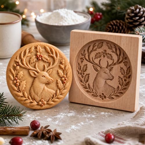4.72in Carved Wooden Christmas Cookie Stamps, Mini Pie Molds, Elk Print - image 3