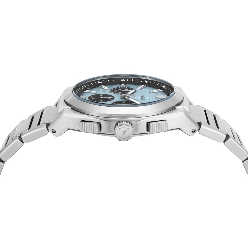 Fossil Everett FS6105 - Reloj de Pulsera analógico de Acero Inoxidable para Hombre, 44 mm de diámetro, Color Plateado, Plateado, Pulsera