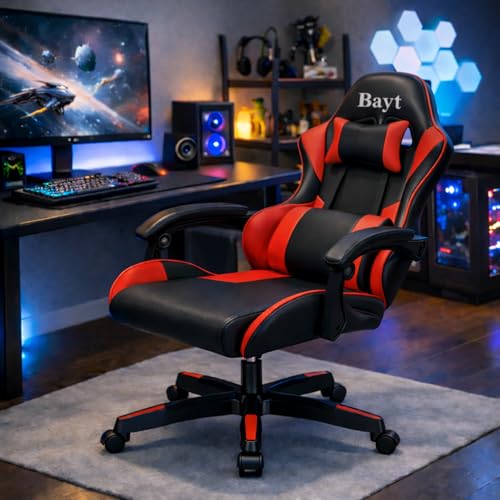 Bayt Silla de Escritorio & Silla Gaming Ergonómica - Gaming Chair para Oficina, Sillón Gamer Reclinable, Diseño Deportivo en Cuero Sintético, Negro y Rojo - imagen 8