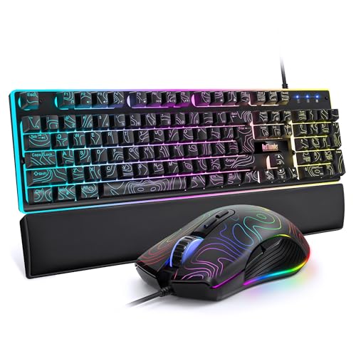 Image of RedThunder K10 Wired Gaming Keyboard & Mouse Combo with Wrist Rest, Adjustable RGB Mechanical Feel Anti-ghosting Keyboard + 7D 7200 DPI Mouse+Soft Leather Wrist Rest for PC Gamers (Black Lines)