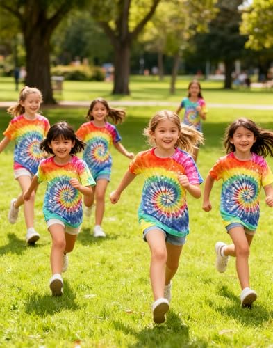 Image of SunFoucs Girls Kids Shirts Size 5-12 Tie Dye Casual Tshirt Short Sleeve Crewneck Tee Top | Short Sleeve Rainbow Tee Top