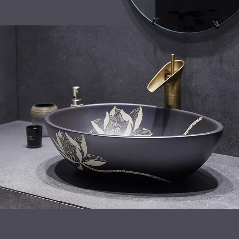 Zlewozmywak naczyniowy Umywalka nablatowa porcelanowa, ceramiczna, łazienkowa z kranem i odpływem