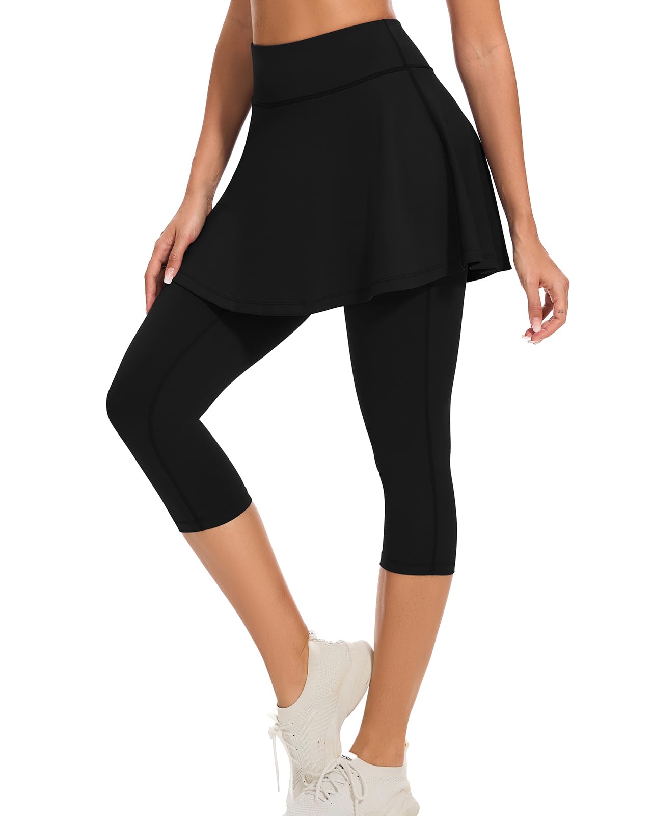 WOWENY Tennis Skirted Leggings for Women Athletic Skirt with Capri Leggings Golf Pickleball Yoga Legging with Skirts Pockets