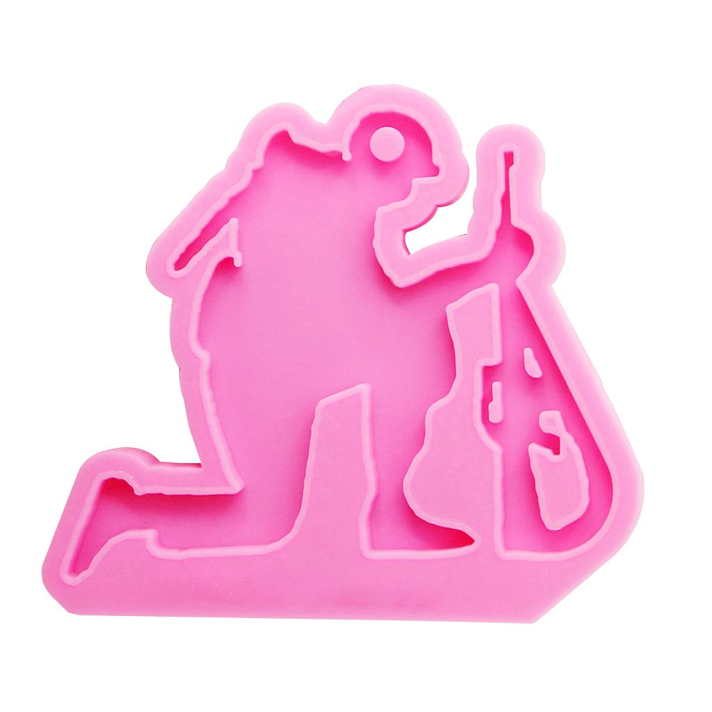 Kerdejar Pink Silicone Mold,Keychain Epoxy Resin Mold Glossy Fallen Soldier Shape Keyring Pendant Casting Silicone Mould Diy Crafts Decorations Jewelry Making Tool