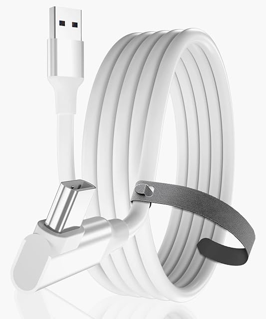 Basesailor Oculus Link 5M Cable,USB A 3.0 to Type C 5Gbps VR High Speed Cord,PC Game Charging Cable USB-C Right Angle 90 Degree Connector for Meta Oculus Quest 1 2,Virtual Reality Headset,Steam VR
