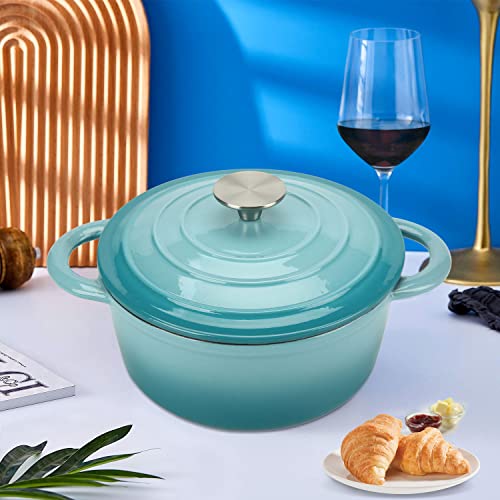 Cast Iron Dutch Oven 4.5 Quart Enameled Cast Iron Dutch Oven Pot With Lid Heavy Duty Dutch Oven Dual Handles Porcelain Enameled Cast Iron Pot For Baking Braiser Cooking Father's Day Or Friends Gifts,Aqua #TOP5
