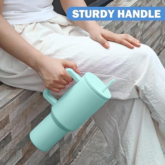 Image of Tumbler with lid and Straw 1200ML Cup Stainless Steel Vacuum Insulated Cup for Water, Iced Tea or Coffee 1.2L Office Gym Travelling; Tumbler with Straw. (40 - Oz -Sky Blue)
