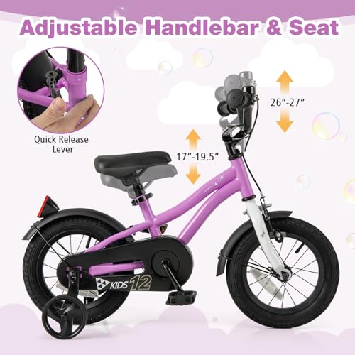 Image of BABY JOY Kids Bike, 12 14 16 18 Inches Sporty Bicycle with Training Wheels, Adjustable Seat, Handbrake & Coaster Brake, Reflectors, Girls Boys Bike for 3-8 Years Old Children