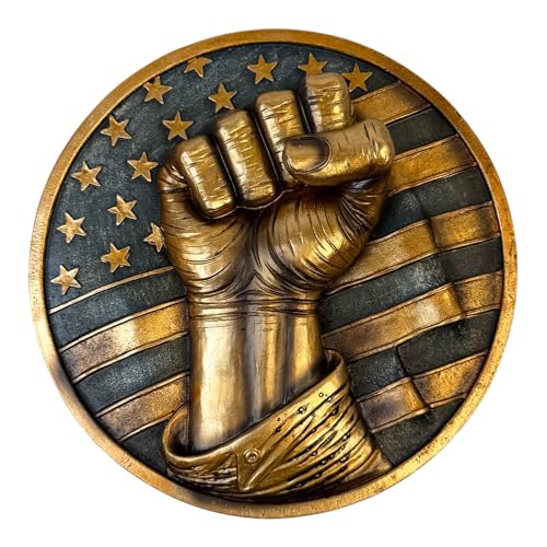Patriotic Fist Wall Décor – 6” Diameter 3D Artwork with American Flag Design, Rustic Bronze Finish, Freedom, Strength, Stars and Stripes Sculpture for Home or Office - Defiant USA Hanging Art Plaque – United States of America Décor