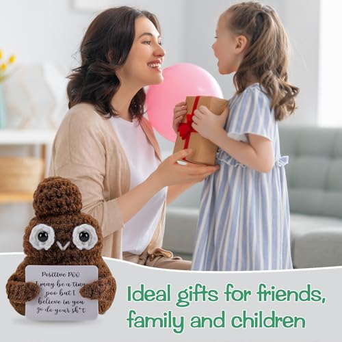 Image of Hoedia Handmade Emotional Pickle Gift, Cucumber Crochet Doll Inspirational Gifts with Cards, Cute Knitted Funny Support Pickle Potato Friend Birthday (Positive Poo)