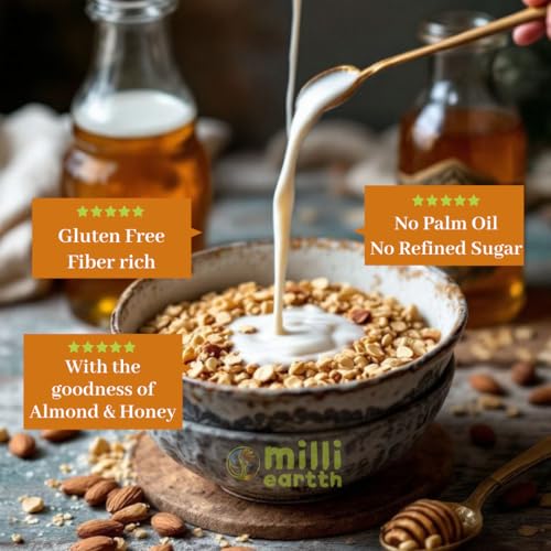 Image of millieartth Millet Muesli with Almond and Honey 350g (Pack of 2) | Ragi Barnyard Millet Quinoa Corn Cereal | Ready to Eat Breakfast Mix | With Almonds, Honey and Jaggery