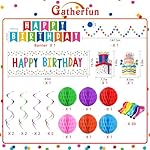 Happy Birthday Decorations Kit: Happy Birthday Banner,Birthday Dots Design Plastic Backdrop, Circle Confetti Garland, Swirl Streamers, Honeycomb Balls & Party Balloons - Table Centerpiece Set - Image 2