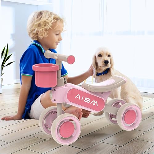 Image of Baby Balance Bike | Toddler First Ride-On Bike | Non-Pedal 4-Wheel Push Bike | Lightweight & Sturdy Design for Boys & Girls | Ideal for 1.5-4 Years Old Pink : KB-079