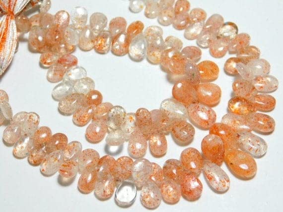Pierre de soleil AA briolettes lisses en goutte rang de 19cm dimensions 7x5 à 12x7mm