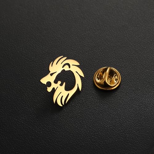 Image of Stainless Steel Animal Creative Crown Lion Brooches for Women and Men