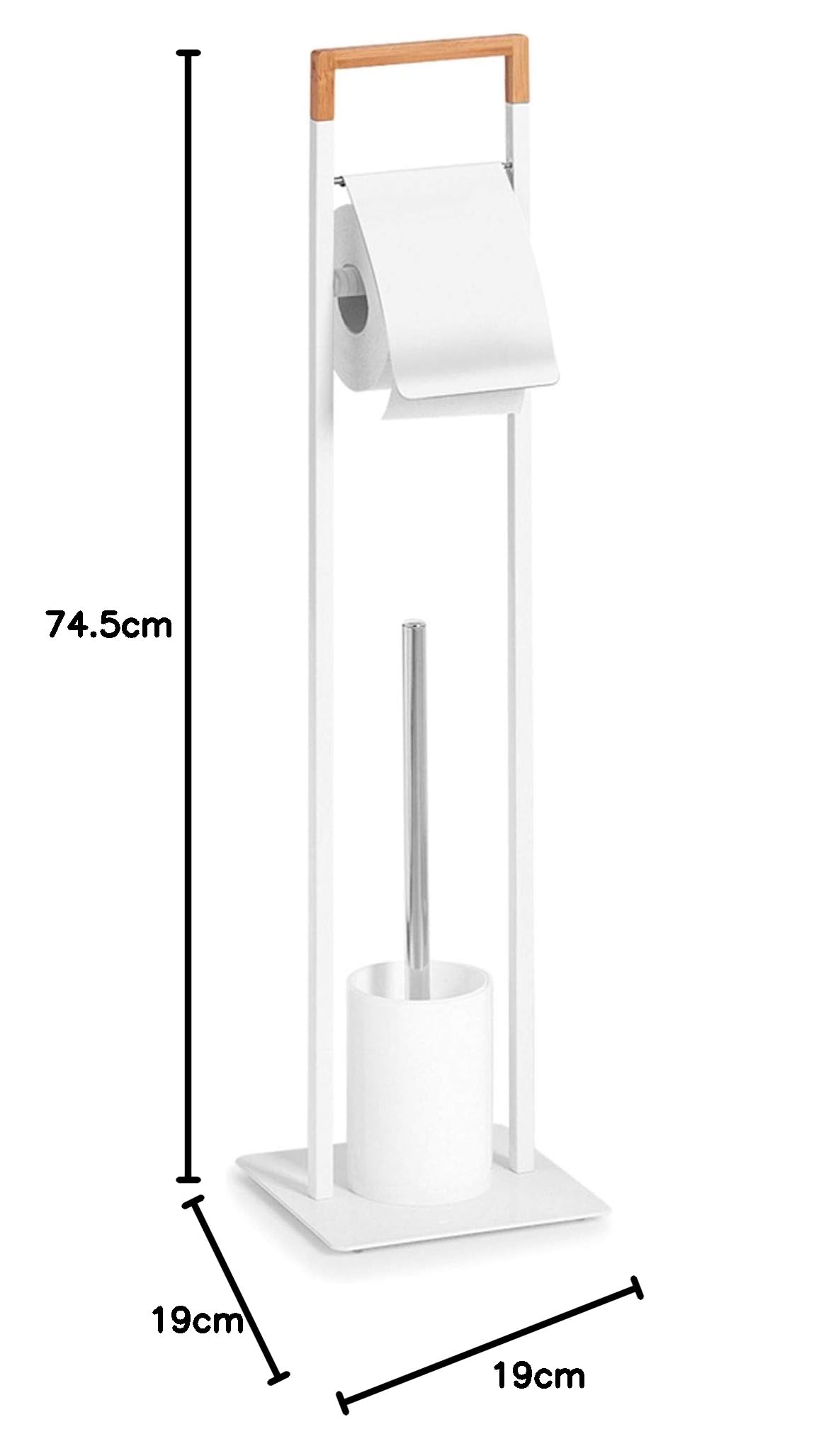 Zeller 18723 – Escobillero de Inodoro, escobilla de WC, Metal/bambú, Madera, Blanco, 19 x 19 x 74.5 cm