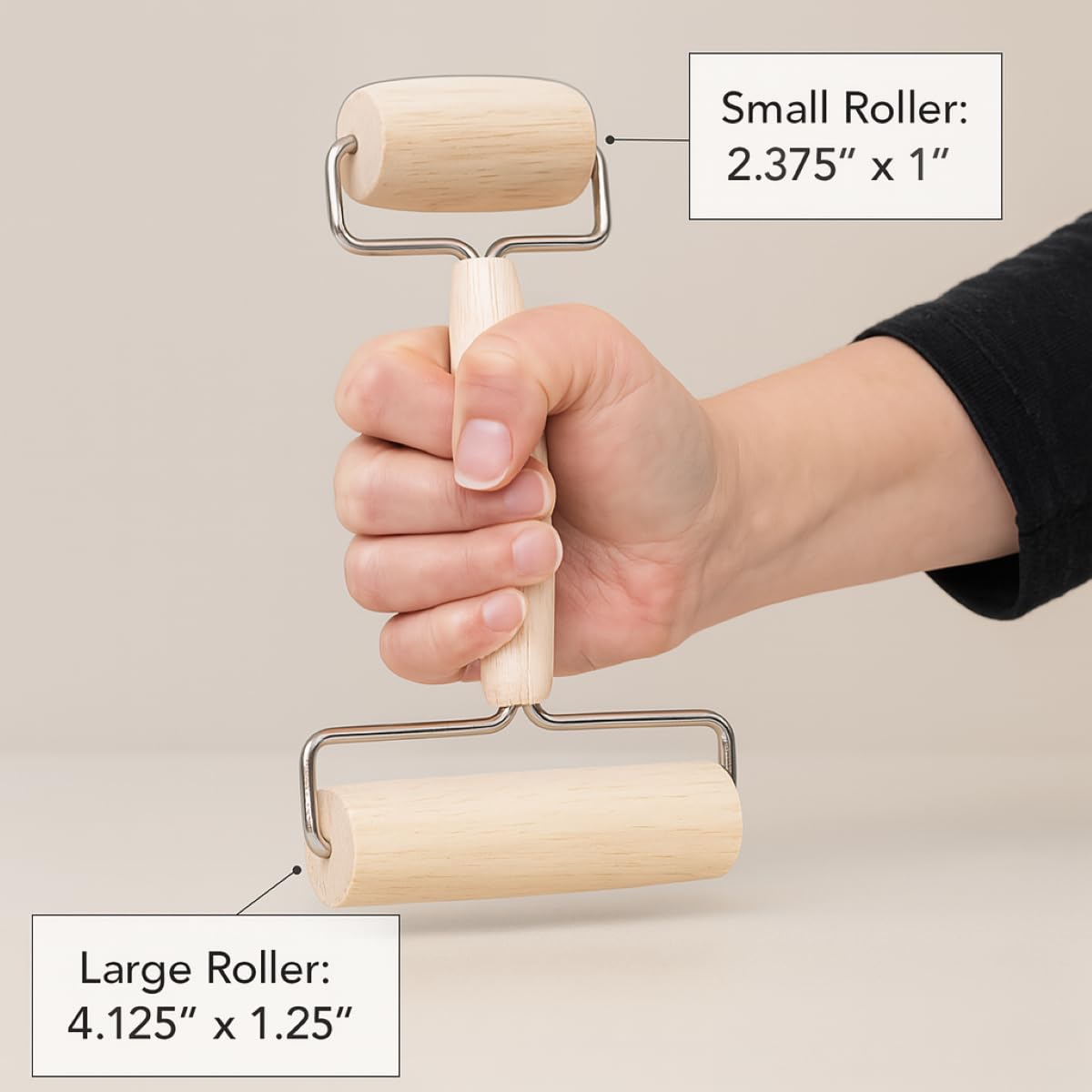 Mrs. Anderson's Baking 43679 Anderson's Mrs. Baking rodillo doble masa, 17 x 11,5 cm, madera de haya, madera clara/plata