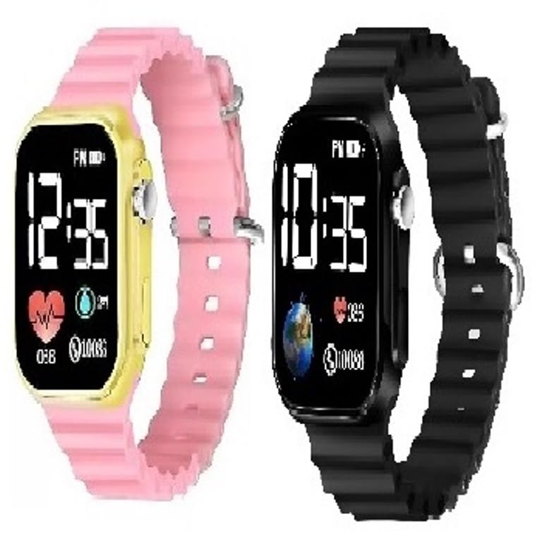 EL SMO Square Shape Dial Colorful Smart Looking Digital led Combo Watch for Kids Boys & Girls-Fully Waterproof Sportswatch Display-Date & Time Function Only for Age 4-15 Years (B0D8TCCSQV) Amazon Price History, Amazon Price Tracker