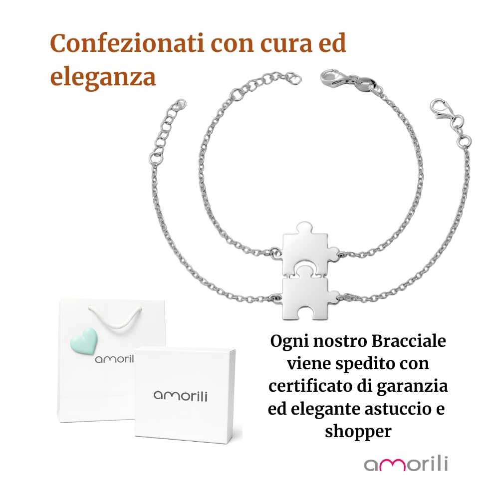 Bracciali Puzzle Coppia in Acciaio Inox Personalizzati con Incisione | Set Braccialetti Amicizia o Amore | Gioiello Simbolico Regolabile | Idea Regalo per Fidanzati o Amiche