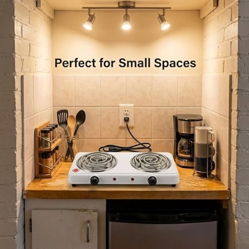Image of Drumstone (3 Year Warranty) 2000W Electric Double Burner Hot Plate | Portable Dual Cooking Stove with Adjustable Temperature Control | Stainless Steel Countertop Cooktop for Home, Office, Dorm