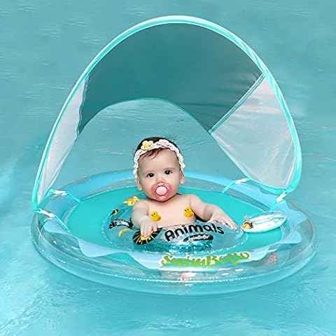 Baby Pool Float Ring with Adjustable Sun Canopy and Safety Seat Pool Toy for Age of 3-36 Months (Transparent Jungle) Cover
