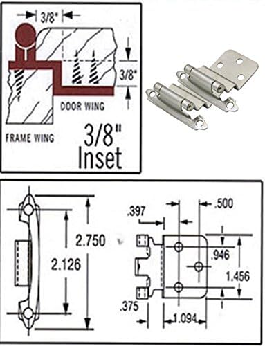 25 Pair Pack - Cosmas 17128-SN Satin Nickel Cabinet Hinge 3/8" Inset [17128-SN] - 50 Total Hinges