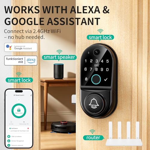Image of Smart Door Lock for Front Door: WiFi & Camera with 1080p HD Night Vision