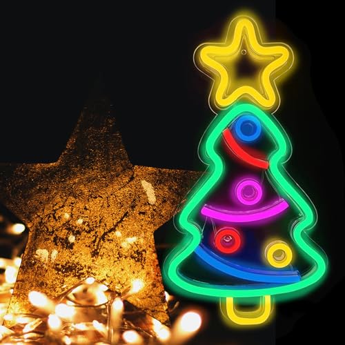 Image of Christmas Tree Neon Sign, Xmas Trees LED Neon Signs for Wall Decor Art, USB Powered Acrylic Neon Lights for Bedroom Kids' Room Home Decoration Birthday Bar Wedding Party Gifts