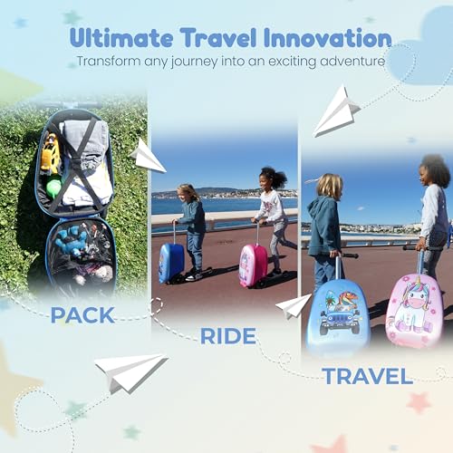 Unicorn Ride-On Scooter Suitcase for Kids - Fun Travel Companion Luggage with Built-in Scooter, LED Wheels, and Carry-On Design for Girls Ages 5-12 - Foldable, Lightweight, Durable4