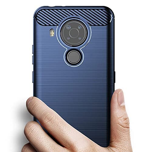 Image of NPRC Hybrid Ultra Slim Protective Case TPU Non-Slip Carbon Fiber Texture Shockproof Case Cover for Nokia 5.4 - Blue