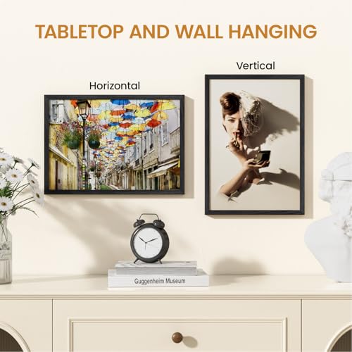 Image of 11x16 Picture Frame,Solid Oak Wood 11 inchx16 inch Photo Frame, Black Color Tempered Real Glass 11 by 16 Wooden Frames with No Mat,16x11 Picture Frames for Wall or Tabletop Display