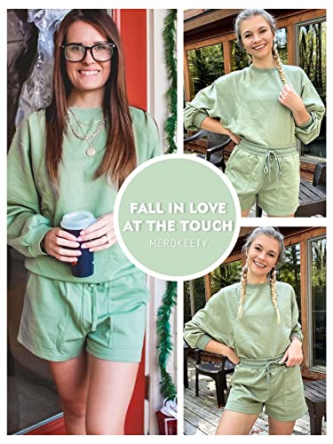 Image of MEROKEETY Women's 2023 Fall Oversized Batwing Sleeve Lounge Sets Casual Top and Shorts 2 Piece Outfits Sweatsuit