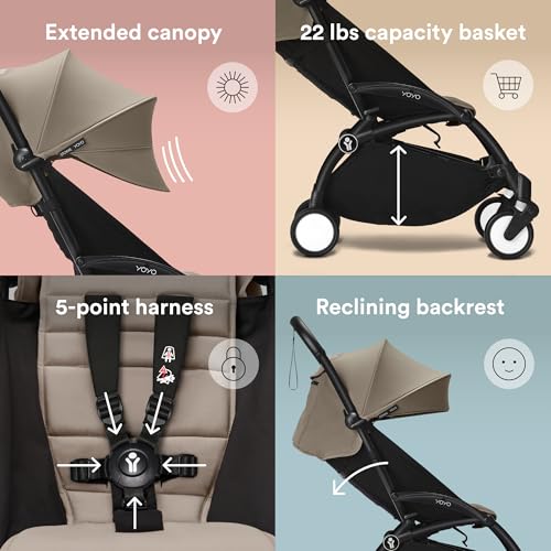 Image of Stokke YOYO3 Stroller from 6 Months - Includes Black Frame, Taupe Seat Cushion & Taupe Canopy - Folds in & Out in a Flash - Light & Compact - Carry-On Compatible