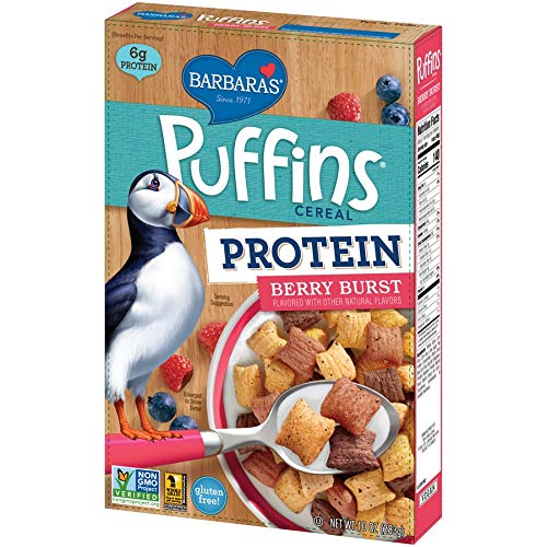 Barbara's Puffins Protein Berry Burst Cereal, Gluten Free, Non-GMO, 10 Oz Box (Pack of 12)