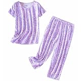 PNAEONG Women’s Pajama Set - Sleepwear Tops with Capri Pants Casual and Fun Prints Pajama Sets SY215-Purple-M