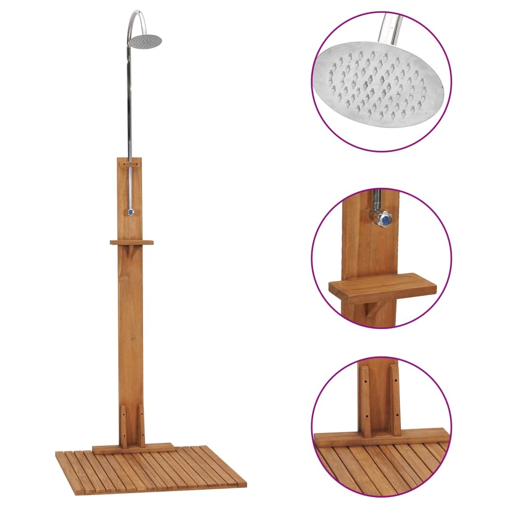 INLIFE Ducha de jardín 75 x 75 x 210 cm, madera maciza de teca, 11,55 kg, 312276