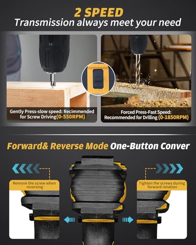 KALAHOL Cordless Drill Set 21V, 99PCS Electric Screwdriver Set with 2 Batteries 2000mAh, 25+3 Torque Cordless Hammer Drill, 42N.m Max, 2 Speed, LED Work Light for Home and Garden DIY Project - Image 6