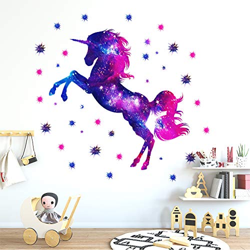 Quanhaigou Colorful Galaxy Unicorn And Stars 3D Wall Stickers, Removable Mural Decal,The Art Magic Horse Home Decor For Kid's Living Room Bedroom #TOP3