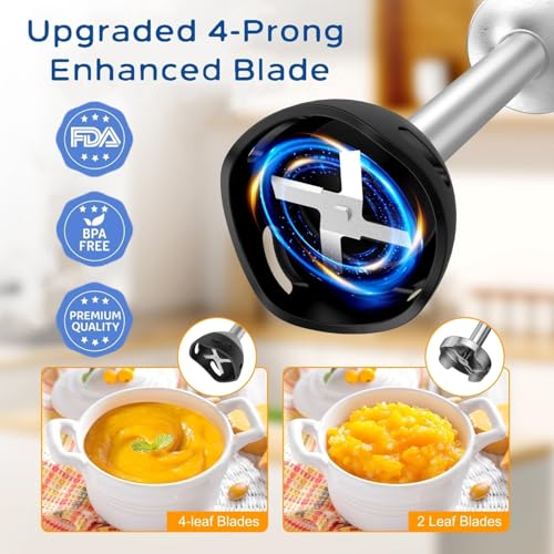 Immersion Blender 5 in 1 Hand Blender, Electric Blenders Max 1000W Heavy Duty Motor, 21 Speed & Turbo Mode Handheld Blender, Milk Frother, Egg Whisk, 800ml Beaker, 600ml Chopper Stainless Steel Blades image 4