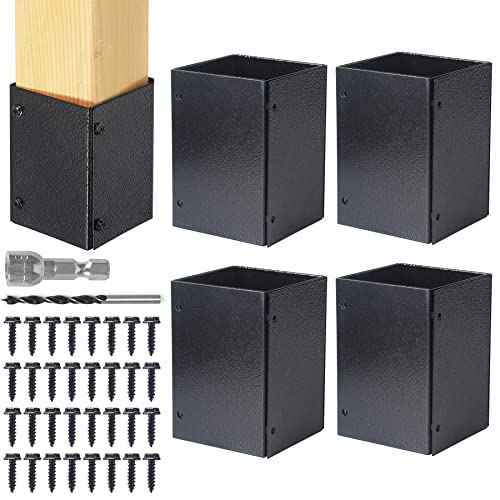 WOCEPU Stainless Steel Adjustable (Range 3.3-6) Post Protector Protects Wooden Mailboxes and Fences from Lawnmower and rain Damage (Black 4 Set)