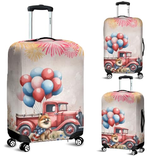 Vintage Patriotic Pomeranian 4th of July Independence Memorial Day Travel Luggage Cover Pom Dog Lover Gifts Suitcase Dust Protective Decor - 010062