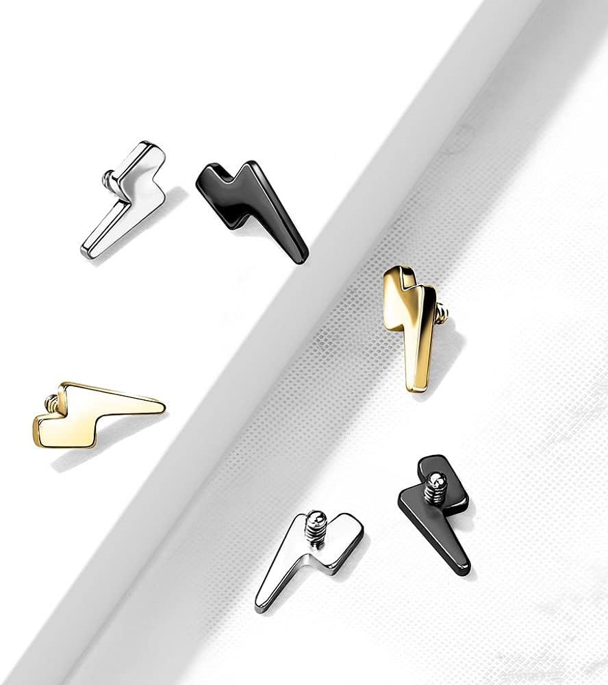 Pierced Owl - 14GA G23 Implant Grade Titanium Flat Lightning Bolt Internally Threaded Dermal Anchor Top