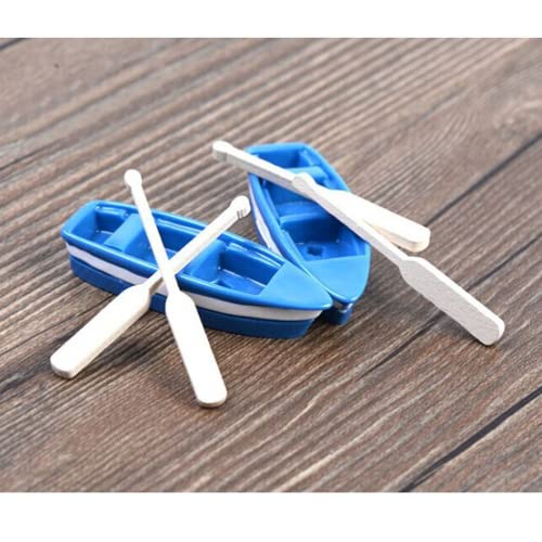 zalati Mini-Fischerboot mit Ruder, 2 Miniatur-Micro-Landschaftsboote mit Paddeln, Ornamente für Spielzeughaus, Pool, Gebäudedekoration