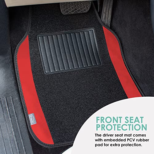 Image of FH Group Automotive Floor Mats - Universal Fit Premium Carpet Car Mats with Driver Heel Pad, Full Set for Cars, SUVs & Trucks - Red