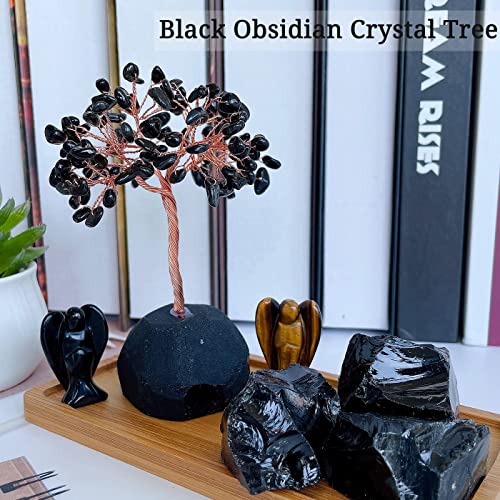 Duqguho Obsidian Crystal Tree Healing Crystal Gemstone Money Tree With Natural Black Obsidian Crystal Stone Base Feng Shui Crystal Tree For Home Office Desk Decor Reiki Luck Crystal Gifts Figurine #TOP2