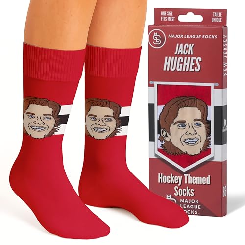 Major League Socks - Hockey Socks for Men & Women NHL Team NEW JERSEY DEVILS - JACK HUGHES Merchandise Gift for Sports Enthusiasts on All Occasions Hockey Socks Adult - Size 7-13